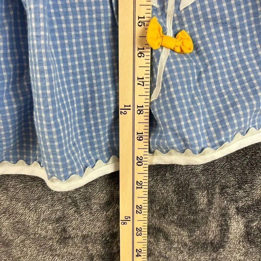 Vtg Little Bitty Gingham Blue Floral Embroidered Dress Sleeveless Girl 4 Tie
